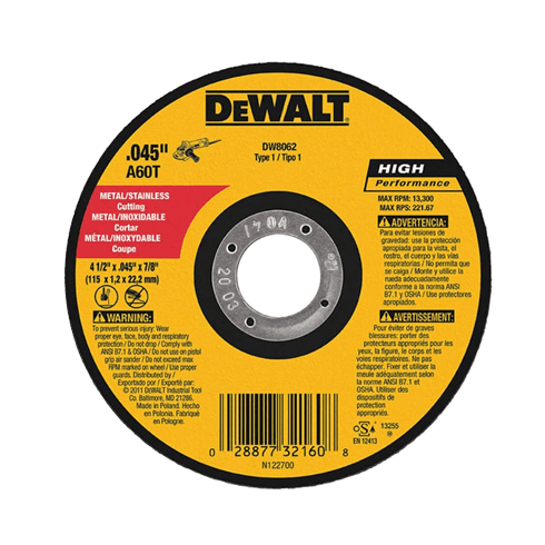 DEWALT DISCO CORTE META 4-1/2"X7/8